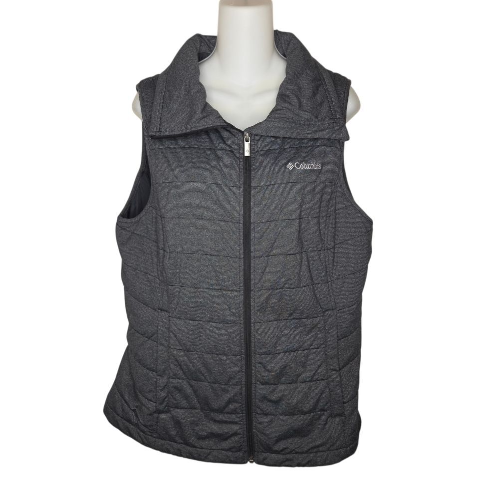 Columbia Heathered Gray Quilted Women's Full-Zip Vest, Size Large